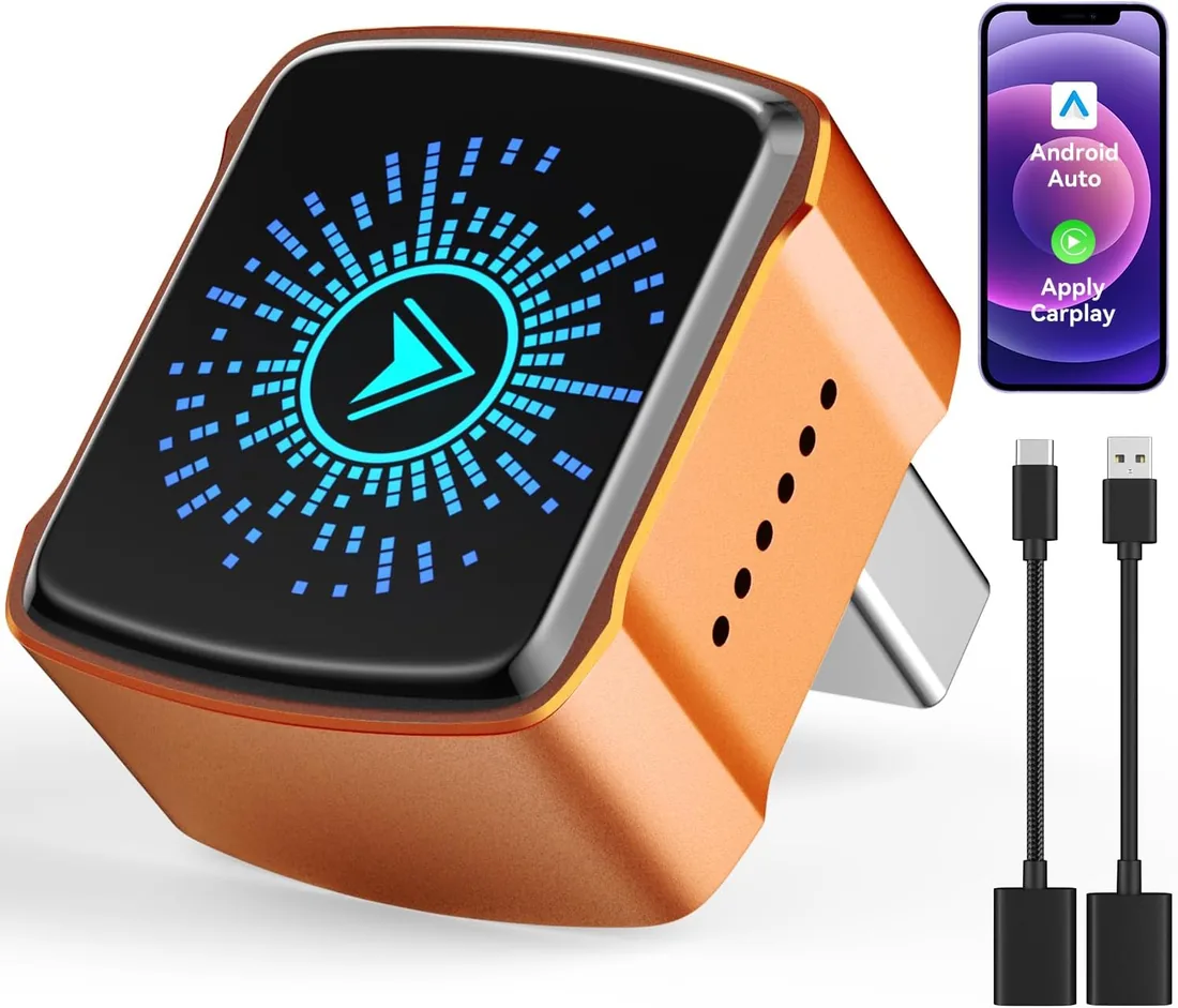 Adaptador CarPlay Inalámbrico y Android Auto Inalámbrico para Coche | Compatible con iOS 12+ & Android 11+, Coches 2016+, Auto-Conexión 5–10s, Bluetooth 5.3, Plug & Play USB-A/C,Naranja foto 3