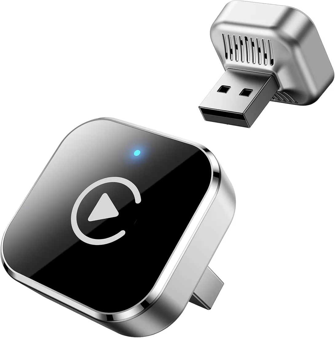 Adaptador CarPlay Inalámbrico y Android Auto, Mini Convertidor USB-A/USB-C Plug & Play, de Cable a Inalámbrico, WiFi 2.4GHz/5GHz, Conexión Automática, para Coches con CarPlay, Plata