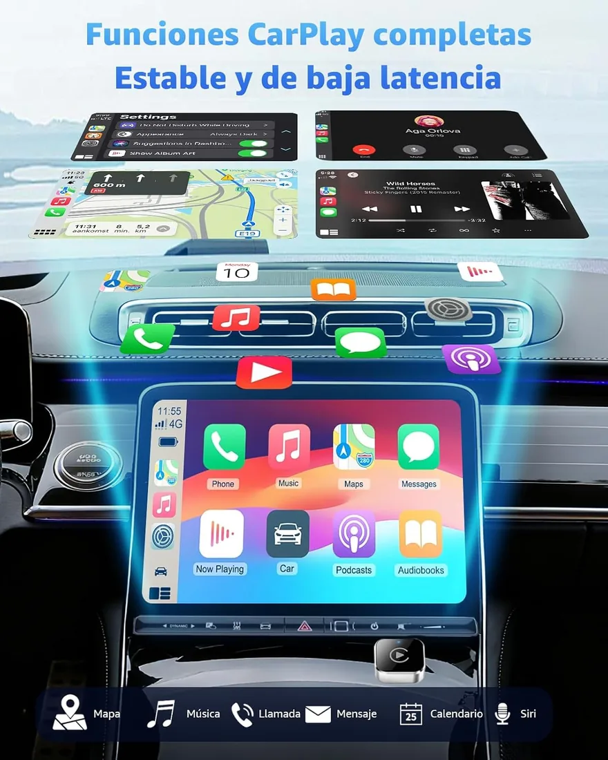 Adaptador CarPlay Inalámbrico y Android Auto, Mini Convertidor USB-A/USB-C Plug & Play, de Cable a Inalámbrico, WiFi 2.4GHz/5GHz, Conexión Automática, para Coches con CarPlay, Plata foto 3