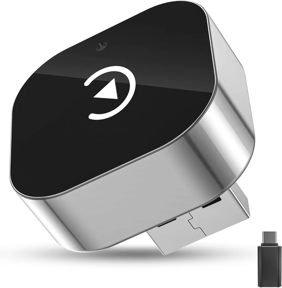 BSTOEM Adaptador inalámbrico 2 en 1 para CarPlay/Android Auto Tipo-C/USB A | Compatible con iPhone 6+ & iOS 10+ y Android 11+, Convierte Cableado a Inalámbrico para Apple, Plug & Play (Color Acero)