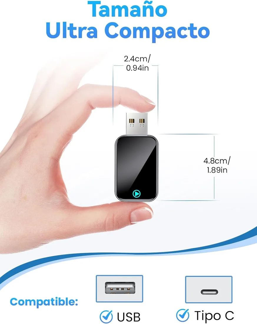 S2 Mini Adaptador Carplay Inalámbrico para iPhone, Convierte Cableado a Inalámbrico, USB A/C Plug and Play, Compatible iOS 10+ y Coches con Car Play Desde 2016 (Negro) foto 2