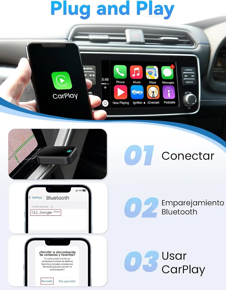 S2 Mini Adaptador Carplay Inalámbrico para iPhone, Convierte Cableado a Inalámbrico, USB A/C Plug and Play, Compatible iOS 10+ y Coches con Car Play Desde 2016 (Negro) foto 3