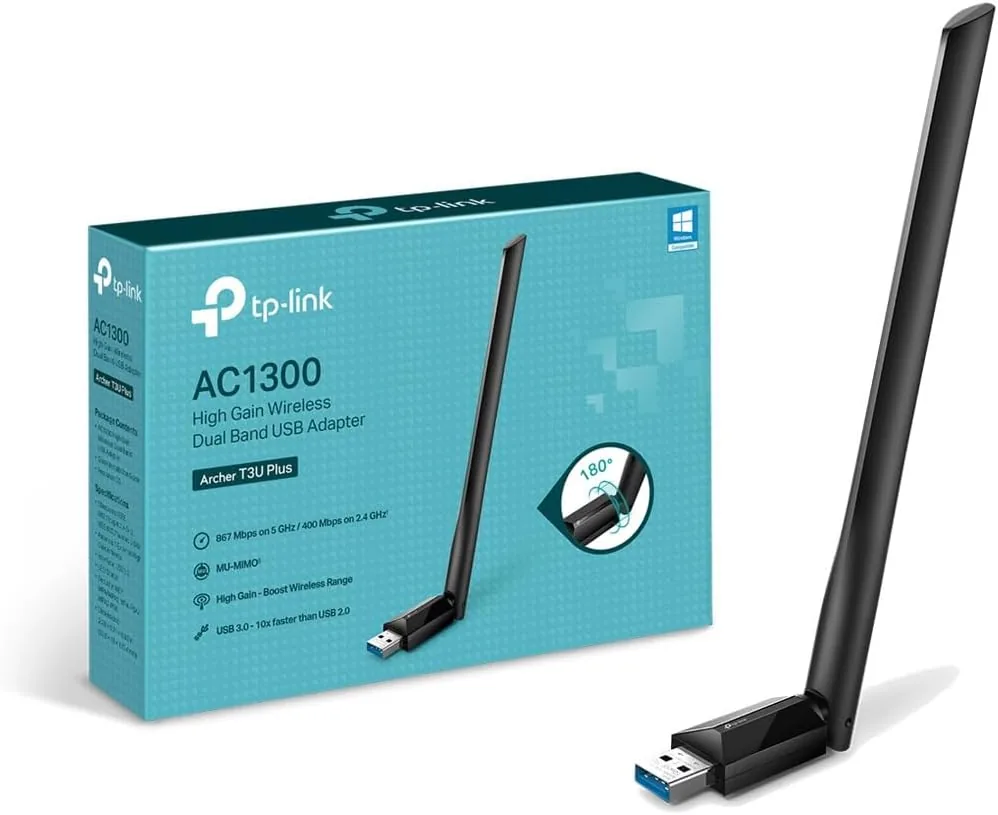 TP-Link Archer T3U Plus - Adaptador WiFi USB para PC, AC1300 Doble Banda | Instalación Plug & Play. Para Portátil/PC. Conexión Estable. Mayor Cobertura y Velocidad. Windows 11/10/8.1/8/7 y macOS.