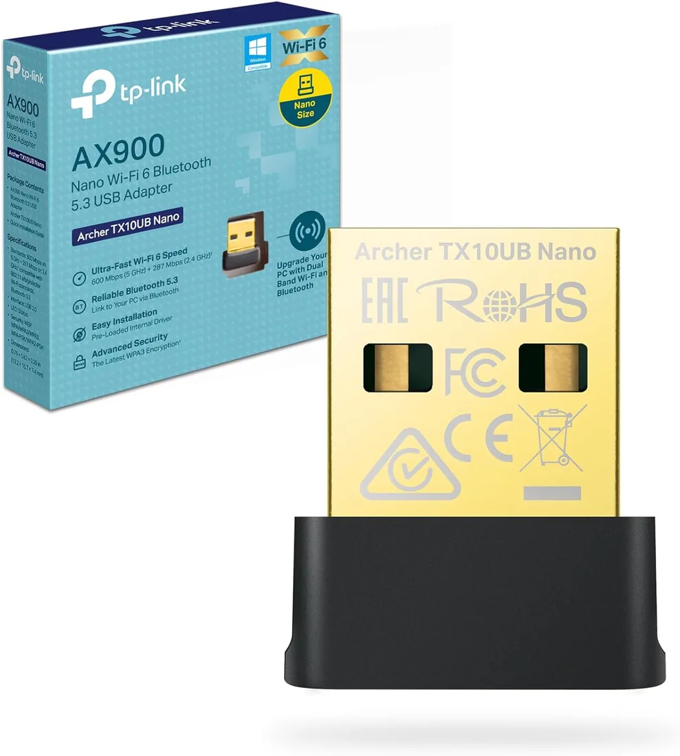 TP-Link Archer TX10UB Nano - Adaptador WiFi USB, AX900, 900 Mbps, WiFi 6 | Actualiza tu PC con WiFi 6. Instalación Plug & Play. Conexión Estable. Compatible con Windows y macOS.