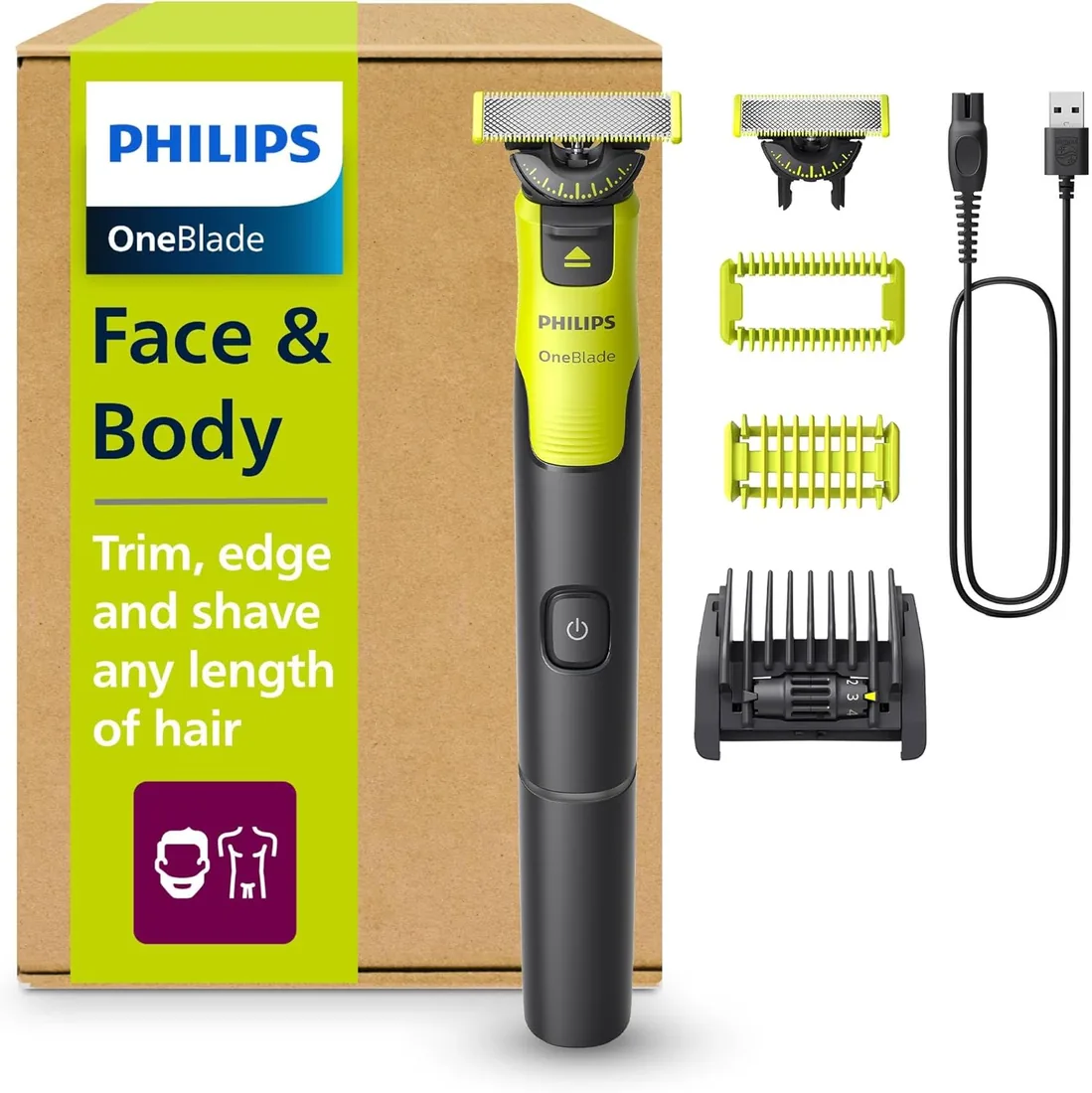 Philips OneBlade 360 con Bluetooth, Recortadora para Barba y Cuerpo, Afeitadora Eléctrica Hombre, Depilación masculina, 2 Cuchillas, 5 Longitudes, 60 minutos de uso con 1 hora de carga, QP4631/30