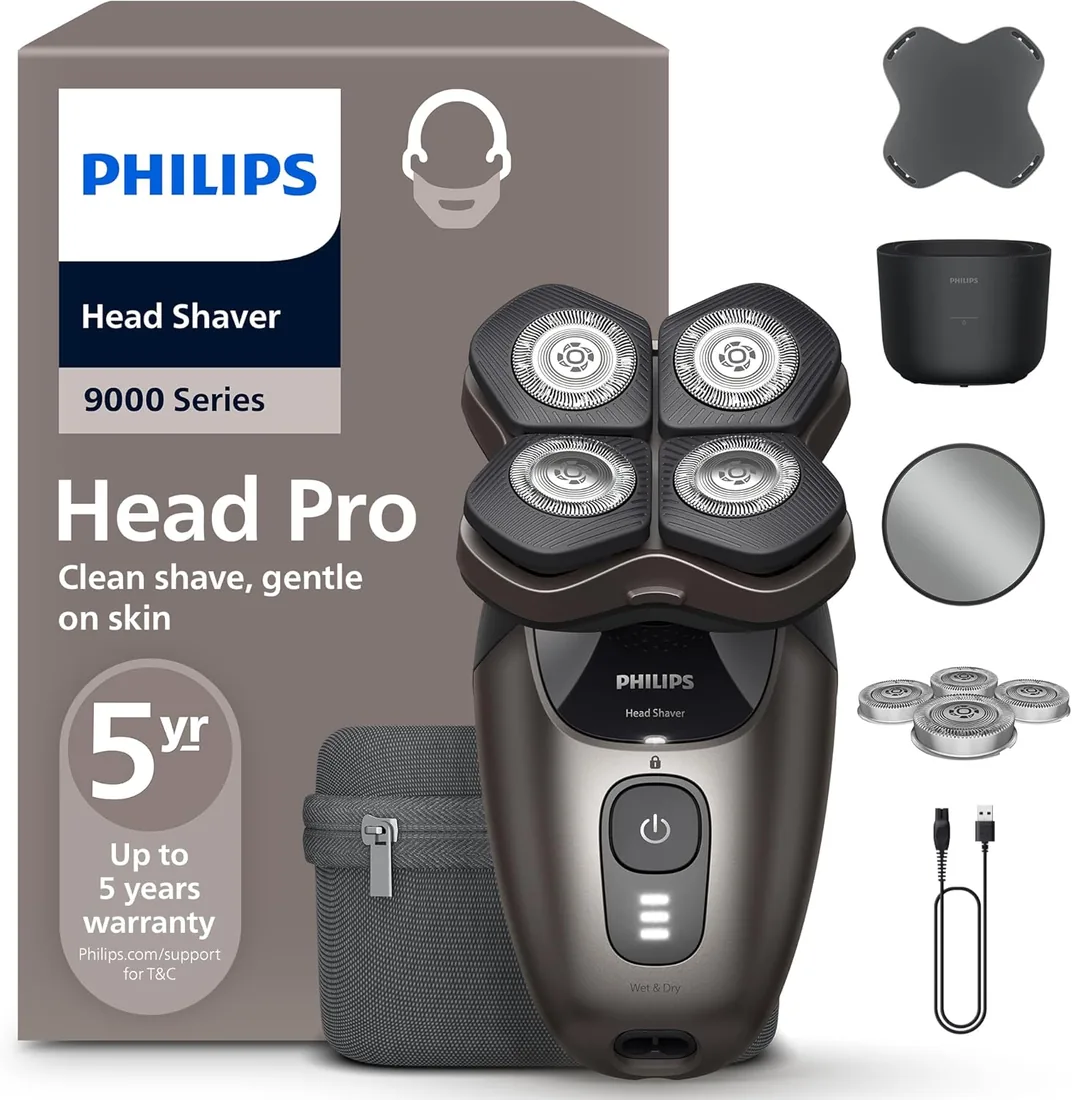 Afeitadora de cabeza Philips Serie 9000 Pro - Afeitadora de cabeza para hombres y mujeres, cabezal flexible 360°, cuchillas ComfortCut para un afeitado apurado y suave, modelo HS9980/15