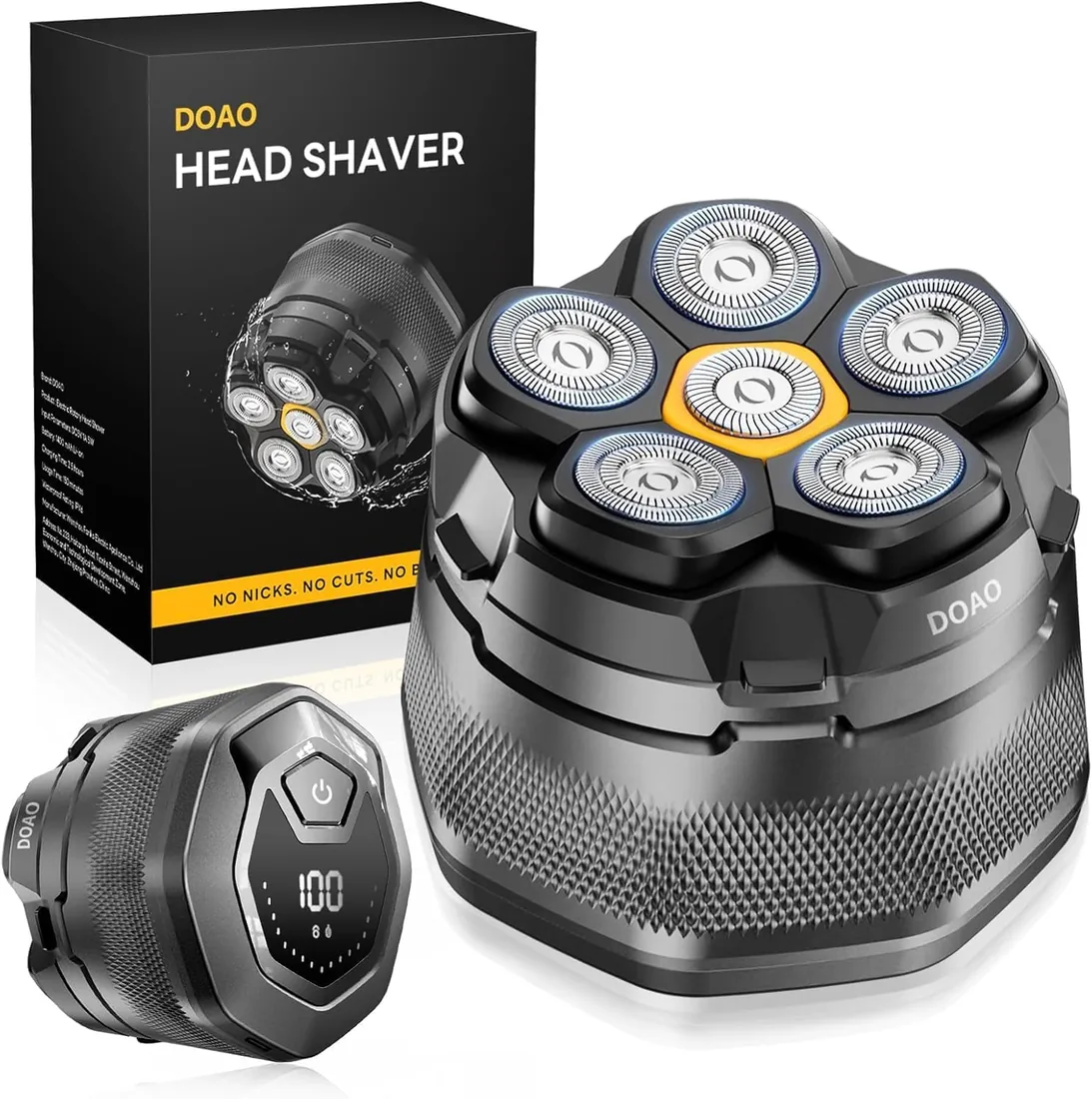 Doao Afeitadora Cabeza Hombre, Cabezales MagnéTica 6D Mejorada, Afeitado En 2 Min, Maquina Para Afeitar Cabeza En Seco Y HúMedo Con Pantalla Led, 180 Mins Uso, Resistente Al Agua, Carga RáPida Usb