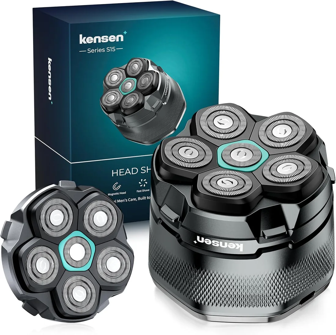 kensen Kit Afeitadora Cabeza Hombre, Maquina Afeitar Cabeza con Cabezal de Repuesto, 6D Cabezales Afeitadora para Calvos, Uso en Seco y Húmedo, Pantalla LED, 180 mins Uso, IPX6 Impermeable foto 3