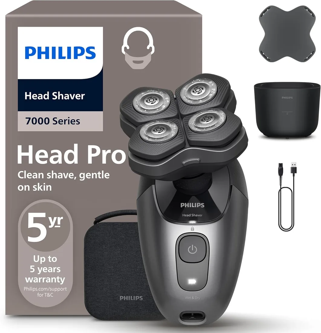Philips Afeitadora Cabeza Serie 7000 Pro – Afeitadora Cabeza para Hombres y Mujeres, Cabezal flexible 360°, Cuchillas ComfortCut para un Afeitado Apurado y Suave, HS7980/15