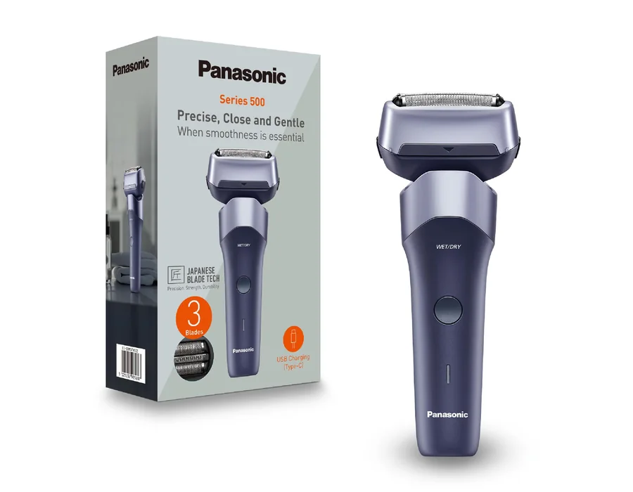 Panasonic Serie 500, ES-ERM3FV503 Afeitadora Eléctrica Recargable de 3 Cuchillas para Uso En Seco y Húmedo, Acero Inoxidable Japonés, Cabezal Flexible 10D, IPX7, Carga USB-C, Viole