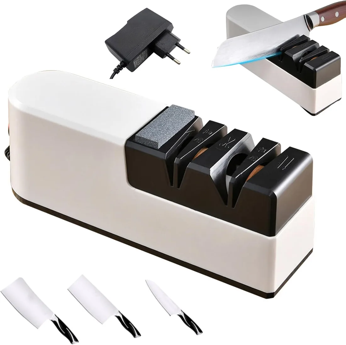 Afilador de Cuchillo Eléctrico,Afilador Eléctrico,Sistema de Afilado | Afilador de Cuchillos Eléctrico 5 in 1,Sistema de Afilado 5 en 1,para Afilado Grueso,Reparación y Afilados de Cuchillos