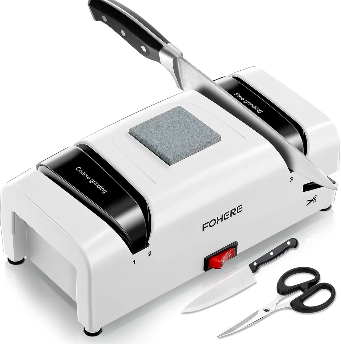 Afilador de Cuchillos Eléctrico 5 in 1, Profesional 15 grados, 2 Magnetischen Chipsammlern, 100% Diamant-Schleifmitteln für Doppelter Küchenmessern aus Stahl, Schere, Schlitzschraubendreher foto 3