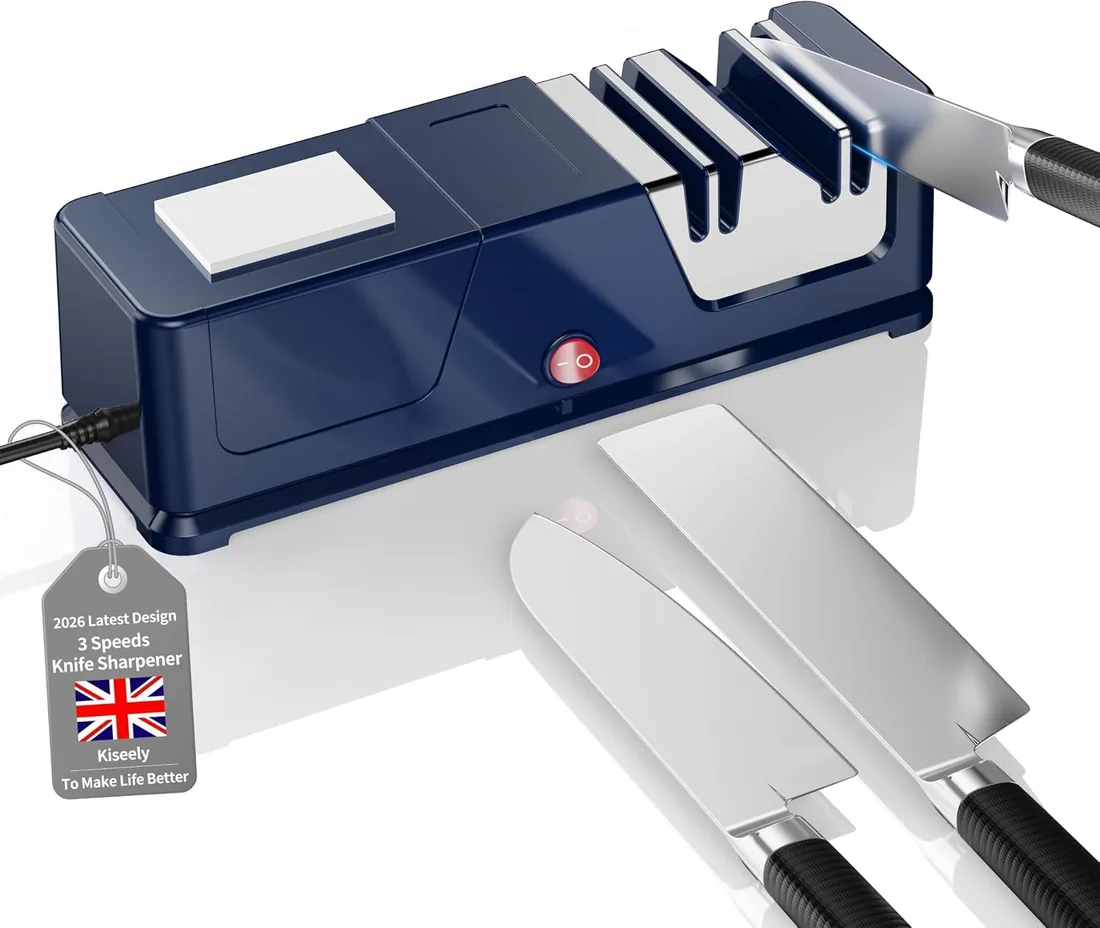 Afilador de Cuchillos Eléctrico Profesional, recubrimiento de diamante, Afila Cuchillo Eléctrico Multifunción Para Cocina, Afilado Rápido y Seguro, Fácil Usar (Azul) foto 2