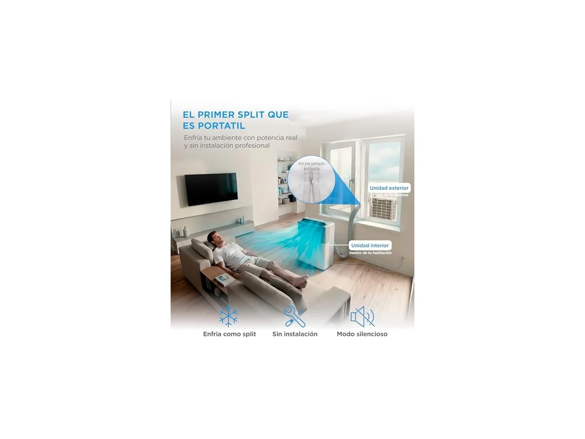 Midea Portasplit Aire Acondicionado Portatil 4 en 1 | 3000 frigorías / 12000 BTU | Split sin Obra de… foto 2