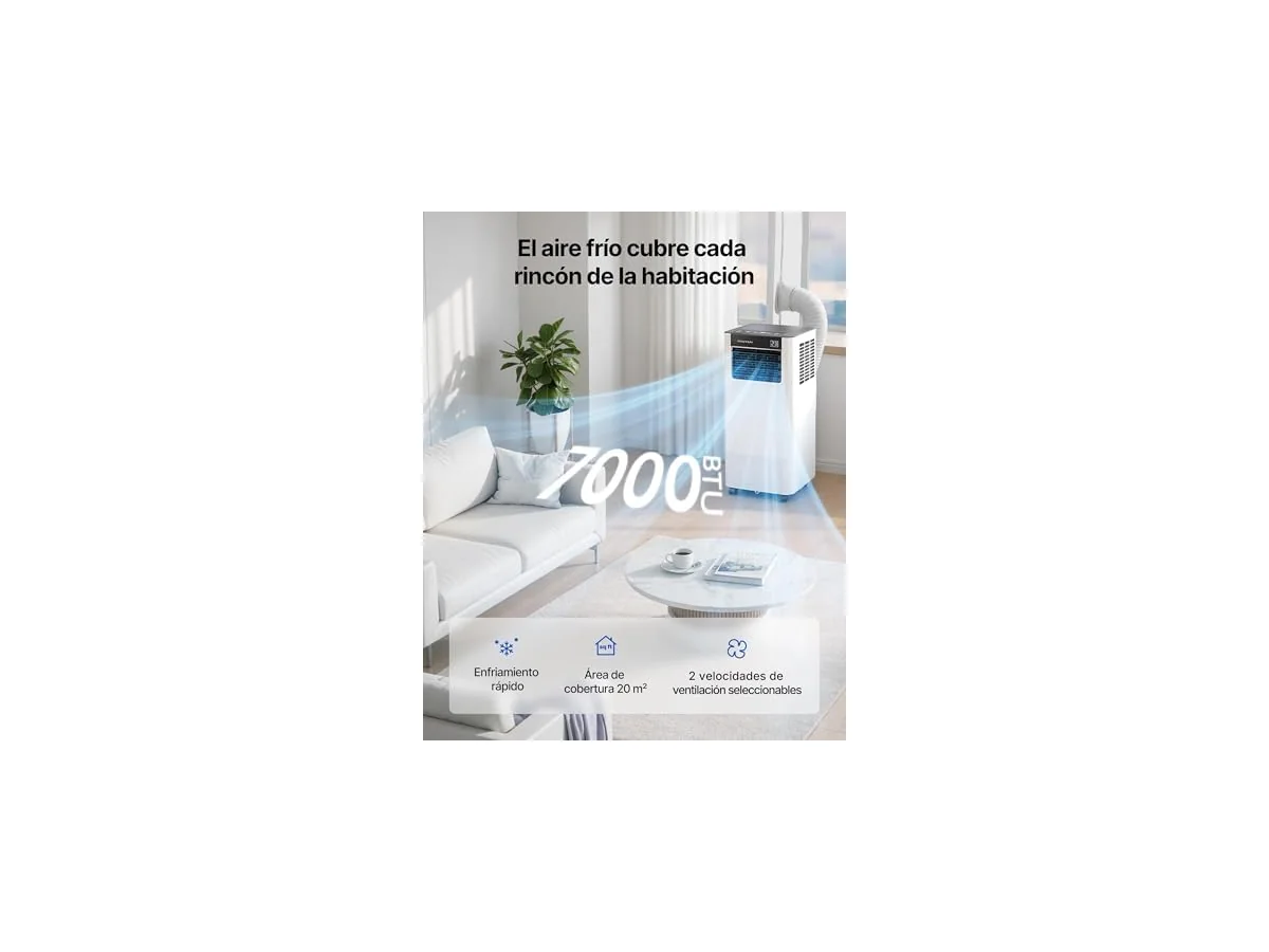 Aire Acondicionado Portátil 7000 BTU, Climatizador 3 en 1, Kit Ventana Incluido, Control App/Mando,… foto 2