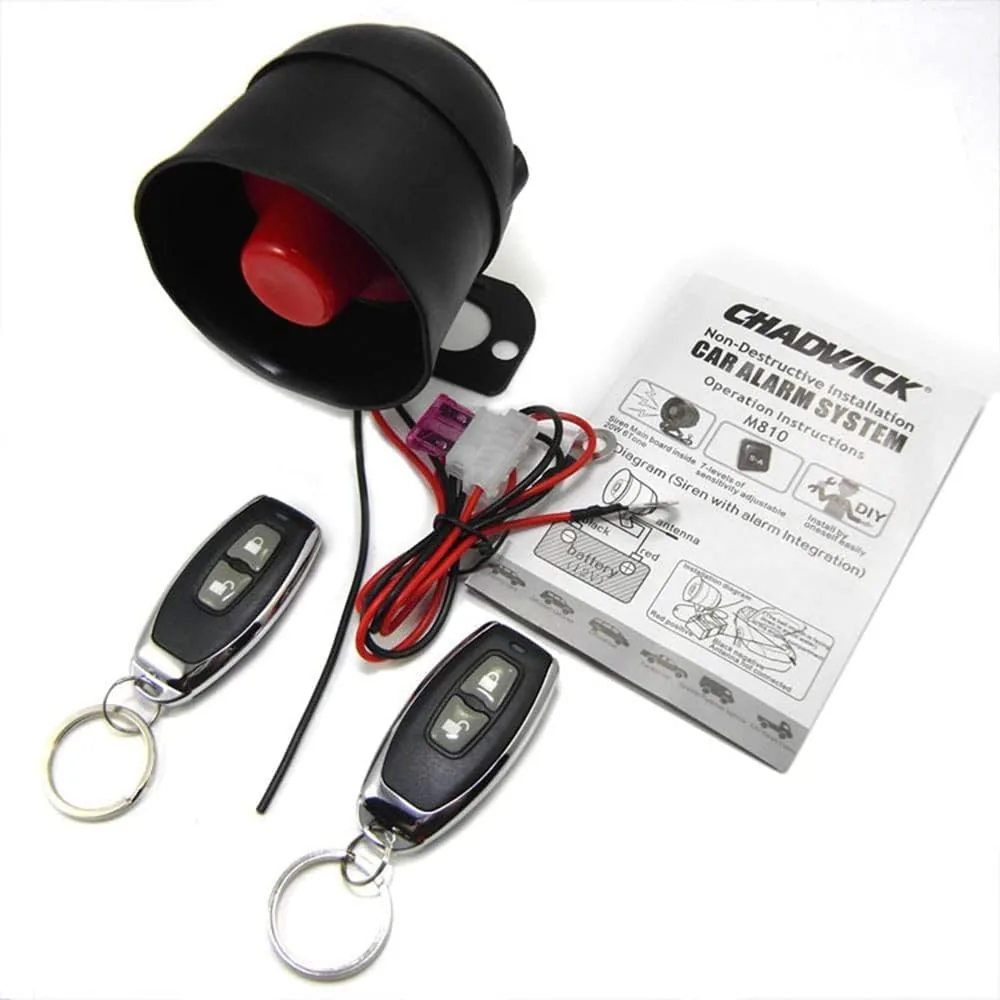 Alarma para coche 12V con sirena y mando remoto sistema antirrobo | Sistema de alarma para coche 12V con sirena electrónica y 2 mandos remotos, compatible con vehículos 12V DC para uso diario