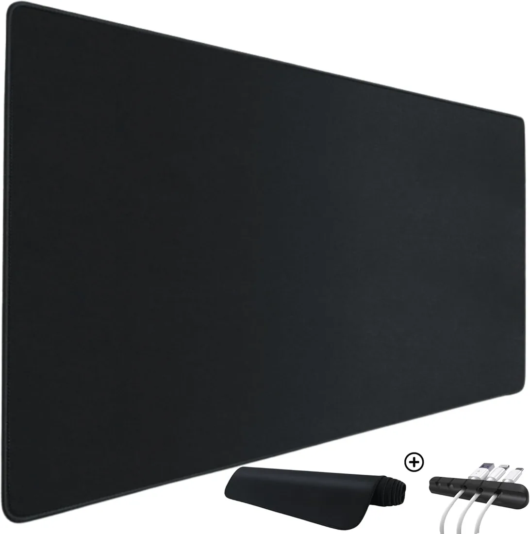 Alfombrilla para Ratón Mousepad XXL, Alfombra Gaming Base de Goma Antideslizante PC Tapete con Microfibras, Mapamundi, Accesorios de Oficina. (Negro, 80x30 cm)