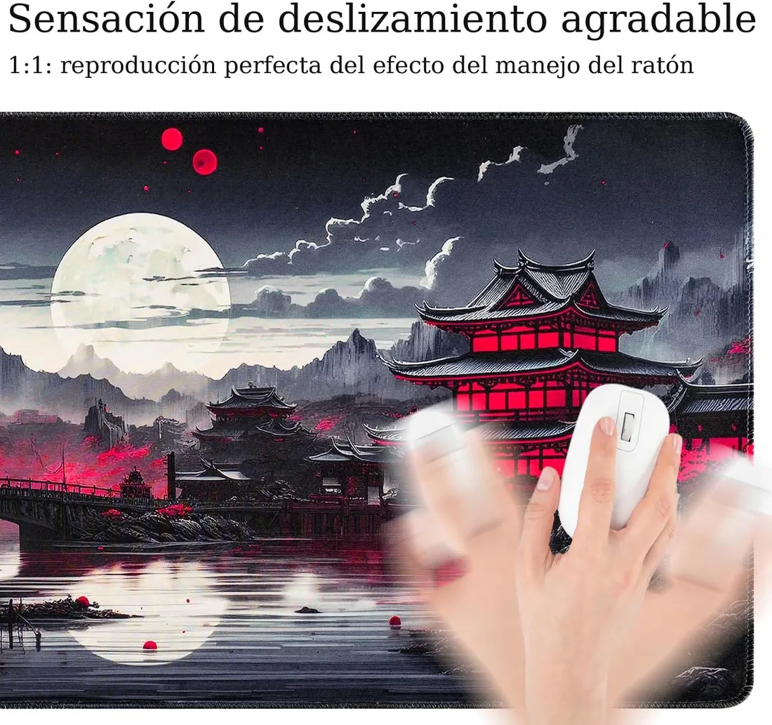 Alfombrilla Ratón XXL Japonesa Grande Gaming 900 x 400 mm, Alfombrilla Escritorio Antideslizante con Base de Goma, Mousepad Bordes Cosidos Impermeable para Oficina Ordenador Juegos&Tapete foto 2