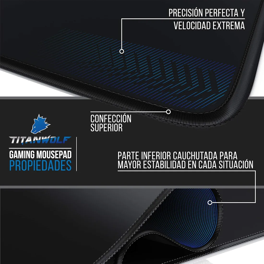TITANWOLF - Alfombrilla de Ratón de Gran Tamaño 1200x400mm – Mouse Pad Gaming XXL - Precisión y Velocidad en Juegos - Antideslizante, Resistente al Agua - Superficie de Tejido - para Ratón y Teclado foto 3