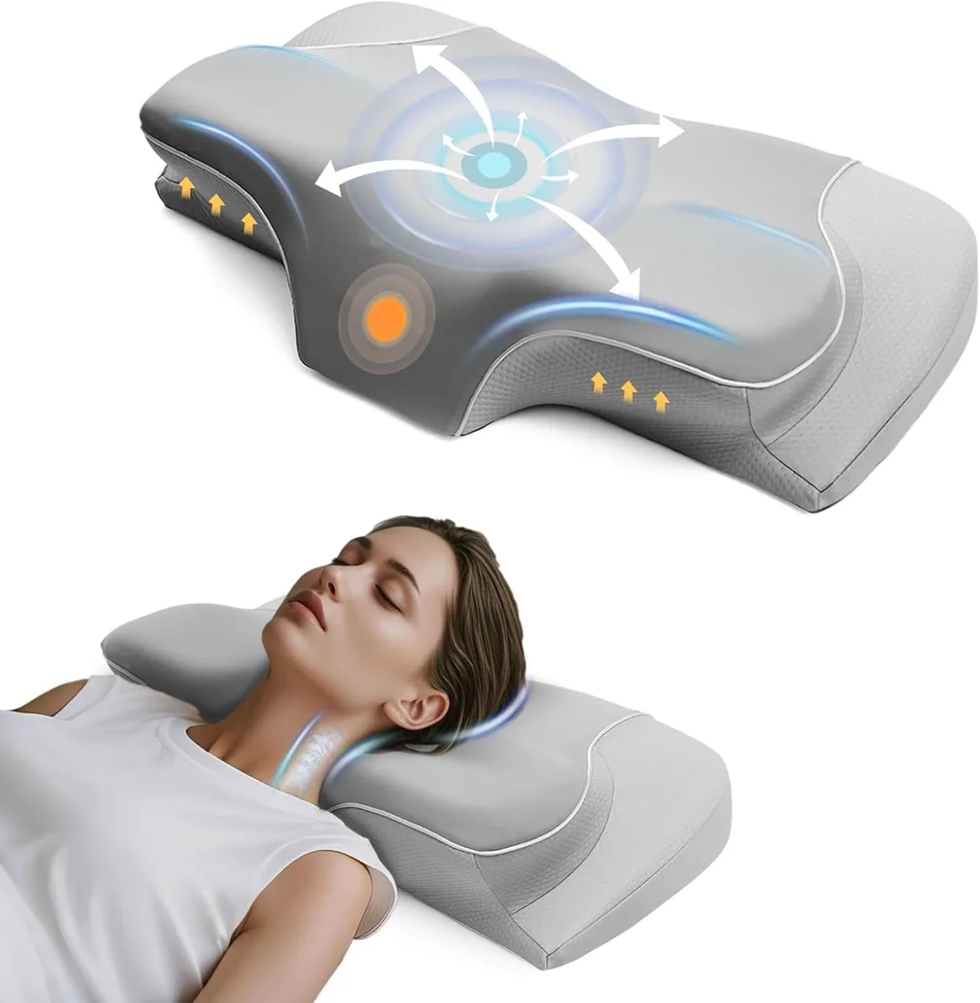 Almohada Cervical de Espuma de Memoria - Almohada Viscoelástica Ergonómica con Soporte de Contorno, Diseño Antironquidos, Mejora el Sueño y Relaja Hombros, con Funda Extraíble