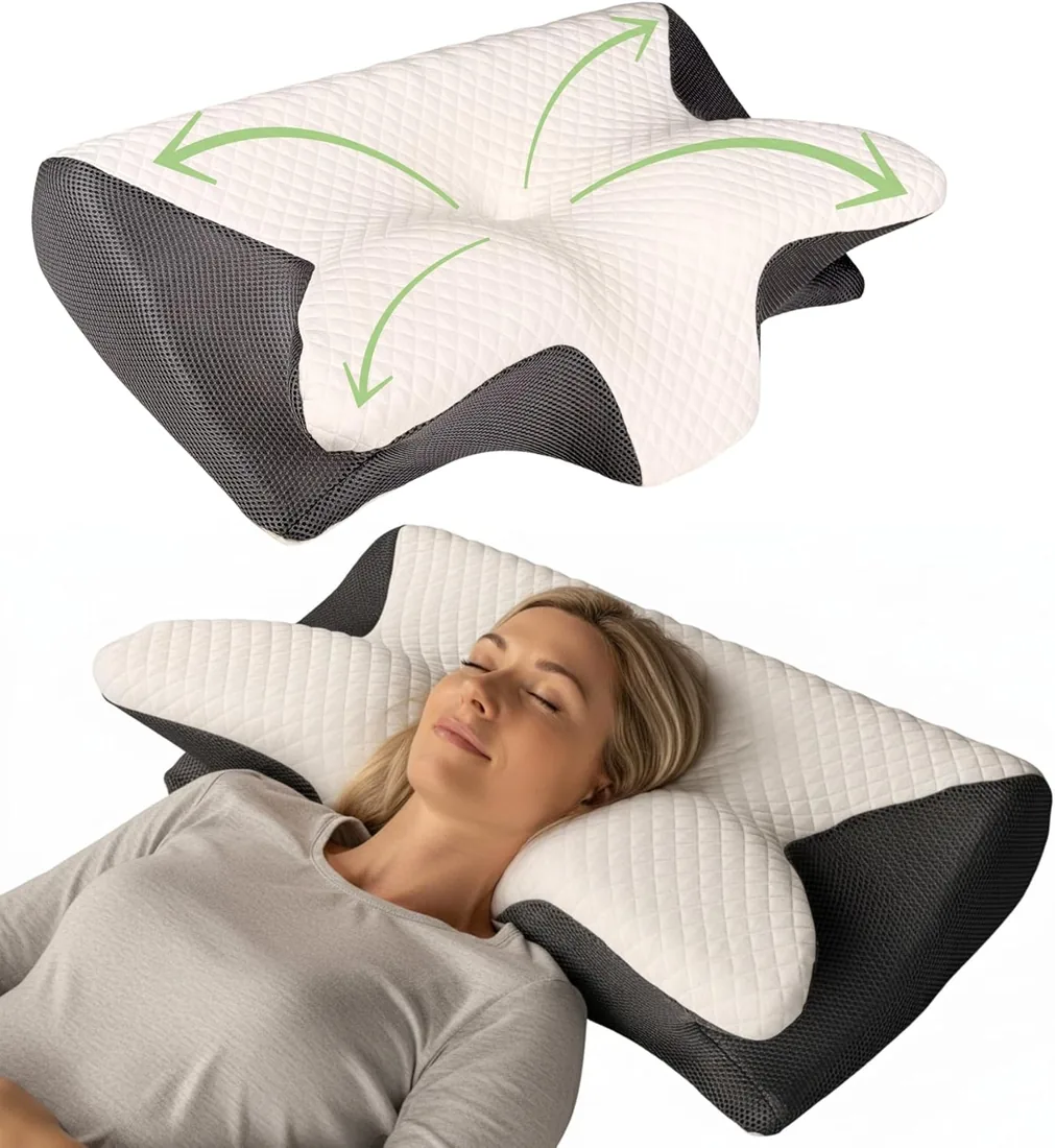 Almohada Cervical Ergonómica para Dormir de Lado y Boca Arriba, Viscoelástica Memory Foam, Antironquidos y Apnea del Sueño, Ortopédica Cervicales y Cuello, Funda Lavable Oeko-Tex foto 2