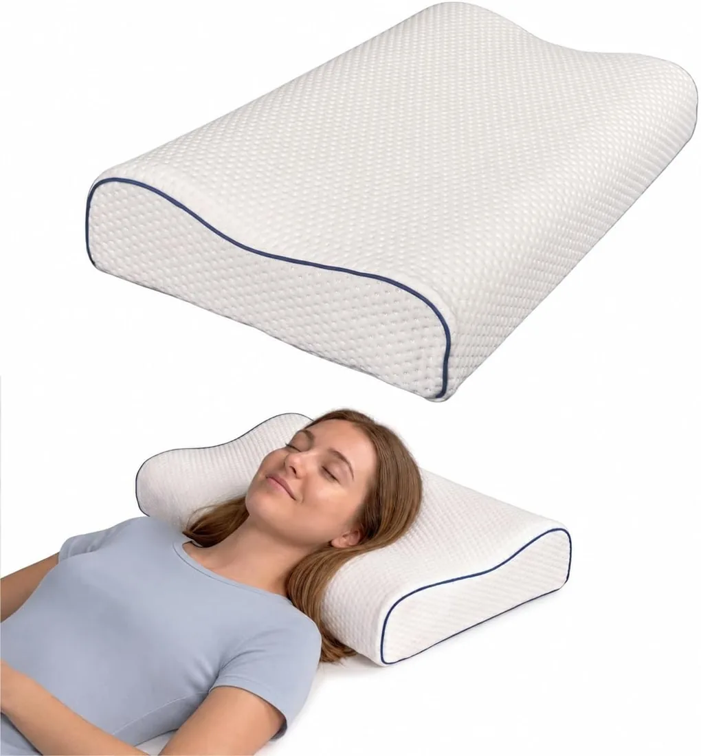Almohada Cervical Viscoelastica de Doble Altura, Almohada Ortopédica Cervical para Dormir de Lado y Boca Arriba, Almohada Anti Ronquidos con Espuma Memory Foam para Cervicales y Cuello foto 3
