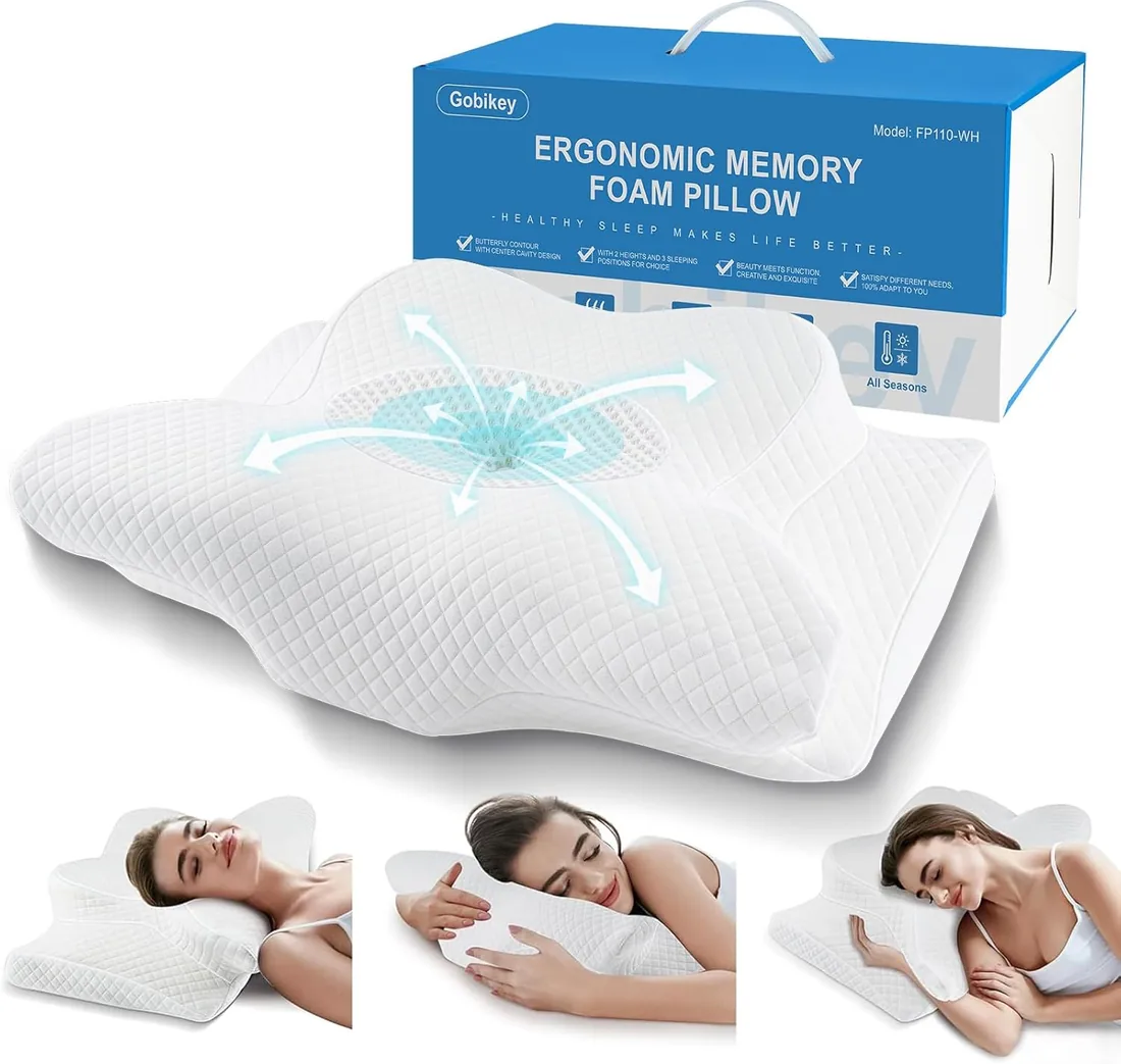 Almohada Cervicales y Cuello, Almohada Cervical de Espuma Viscoelastica | Almohadas Antironquidos para Dormir de Lado, Espalda y Estómago, 60x36x11/13cm, Blanco