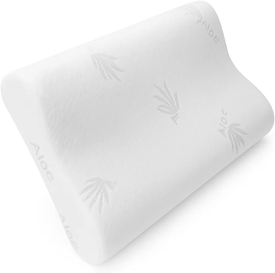 DUÉRMETE ONLINE - Almohada Cervical y Cuello Viscoelástica Cojín Ortopédico para Dormir, Antiácaros Antialérgico y Transpirable Ideal para Dolores de Cuello, Funda Aloe Vera Extraíble y Lavable