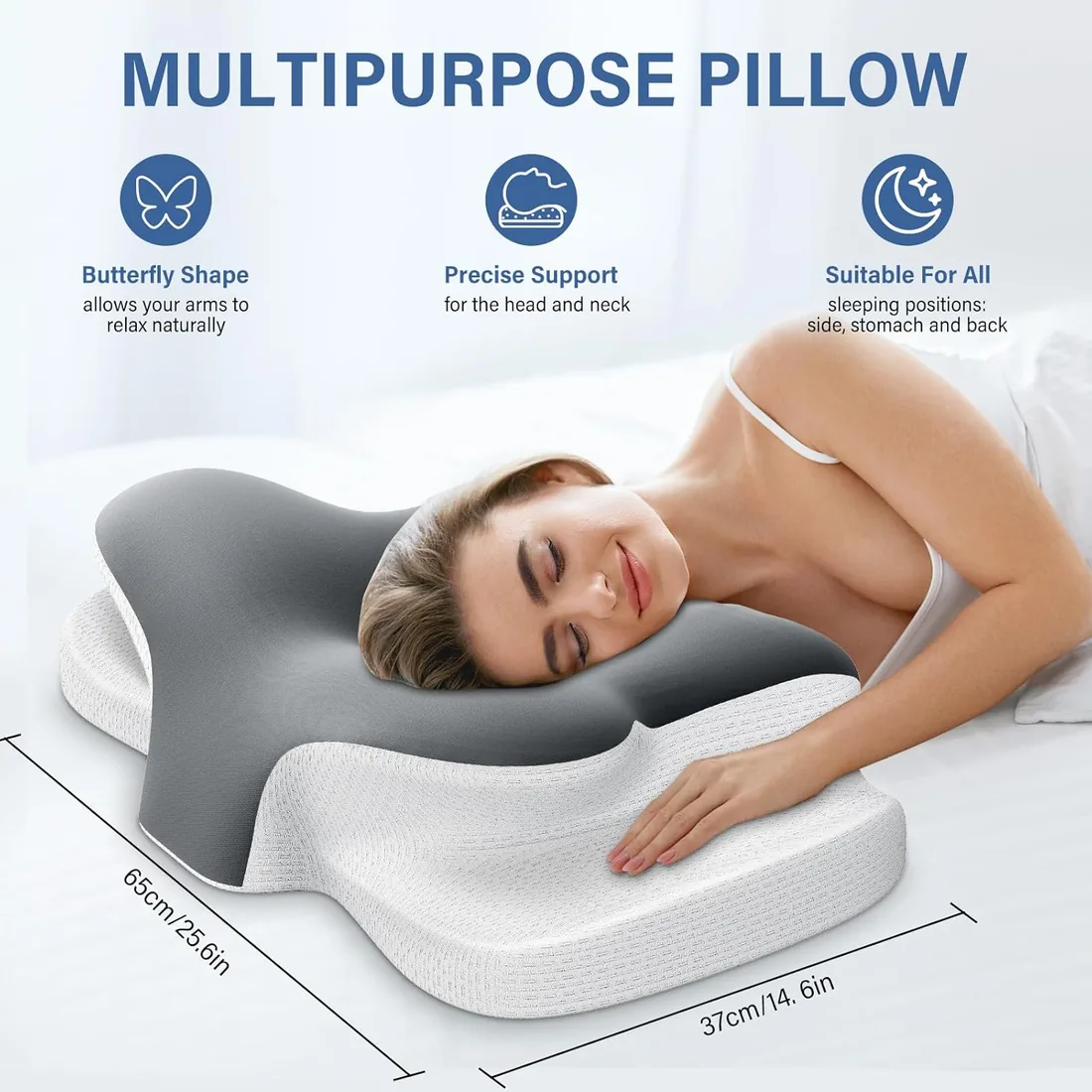 Ehomfory Almohada Cervicales y Cuello, Transpirable Almohada Cervical de Espuma Viscoelástica, 2 en 1 Almohada Ergonómica para Dormir de Lado, Boca Arriba y Boca Abajo,65x37x12/10 cm foto 2