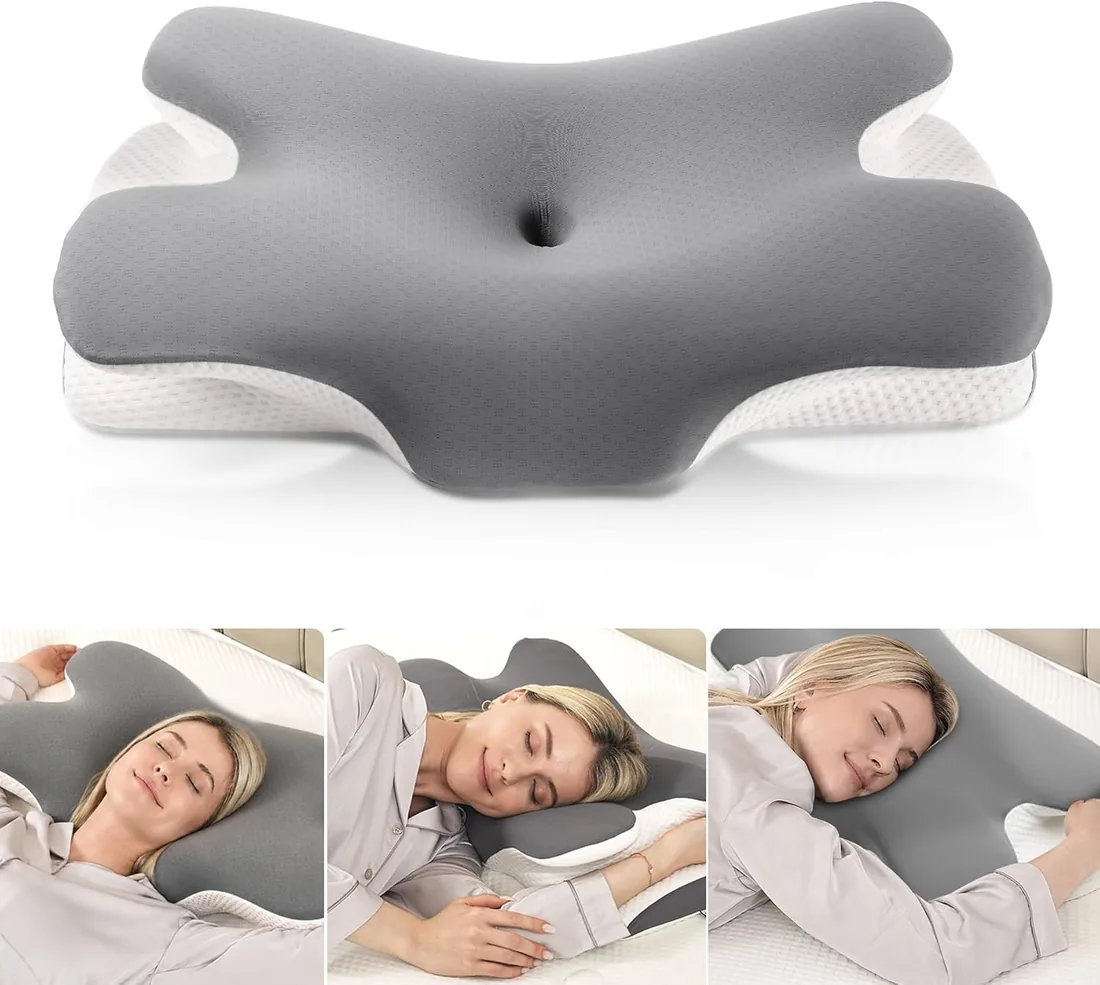 MULISOFT Almohada Cervicale 2 en 1 Almohada Ergonómica Espuma Viscoelástica | Almohada Cervicales y Cuello Mariposa para Dormir de Lado, Boca Arriba y Boca Abajo, 66,8 x 36,5 x 10 / 12 cm, P-105 Gris