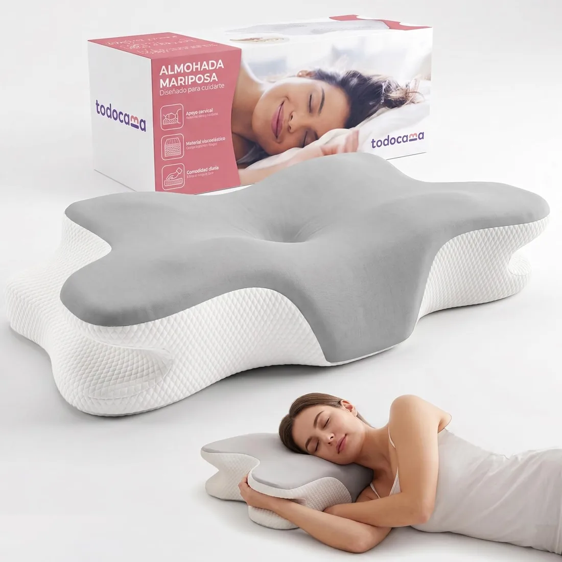 Todocama Almohada Cervical Viscoelástica, Ergonómica para Cervicales y Cuello, Reduce la Tensión y Alivia el Dolor, Funda Antiácaros Extraíble y Lavable, 60x40 cm foto 3