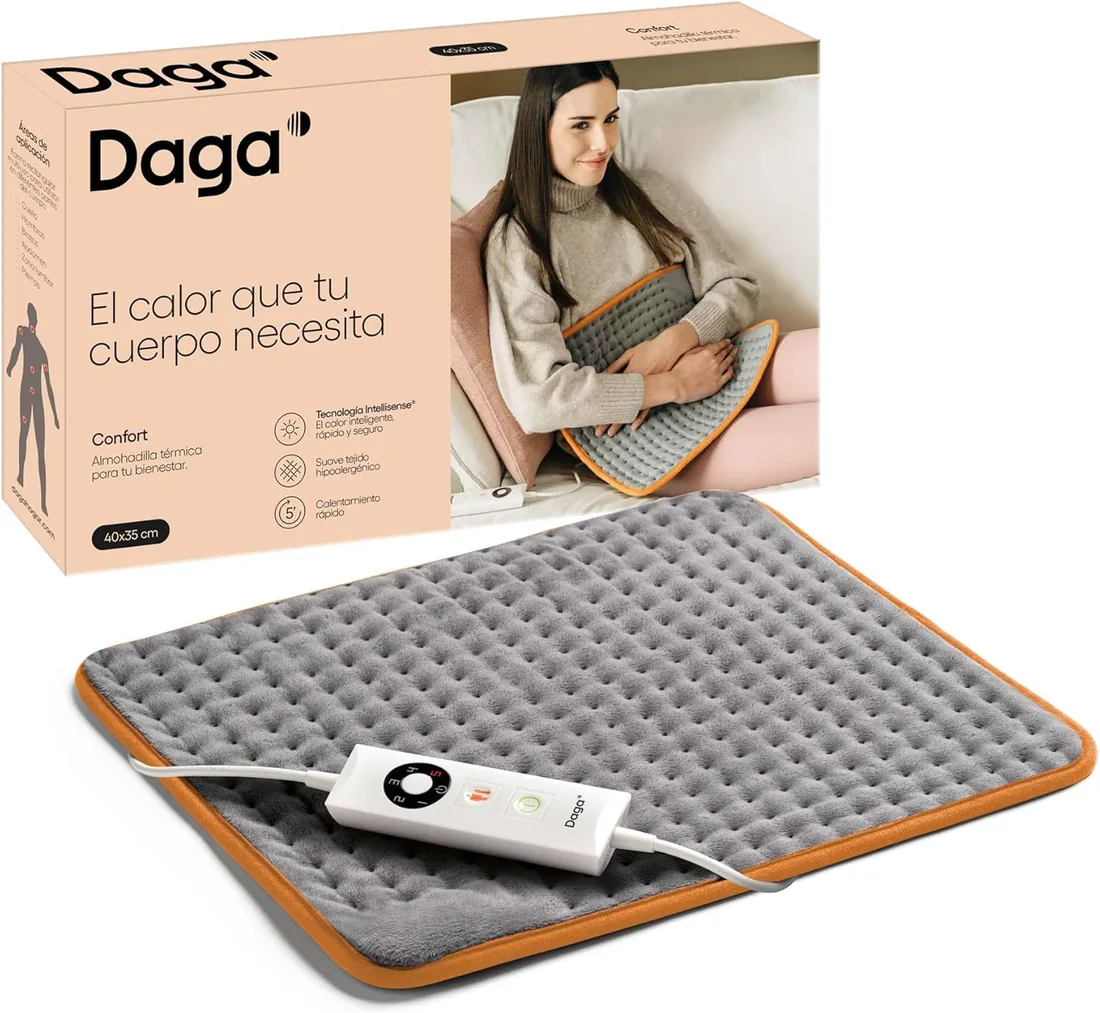 DAGA Almohadilla Térmica Confort 16871, Tecnología Intellisense, Suave Tejido, 5 Temperaturas, 40x35 cm