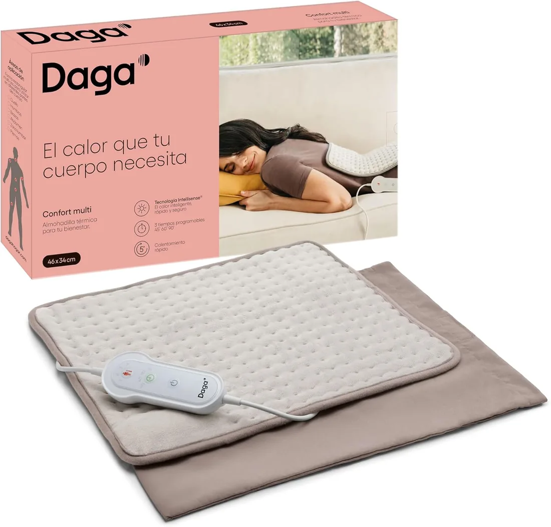 DAGA Almohadilla Térmica Confort Multi, Tecnología Intellisense, Suave Tejido, 3 Programas, 4 Temperaturas, 46x34 cm