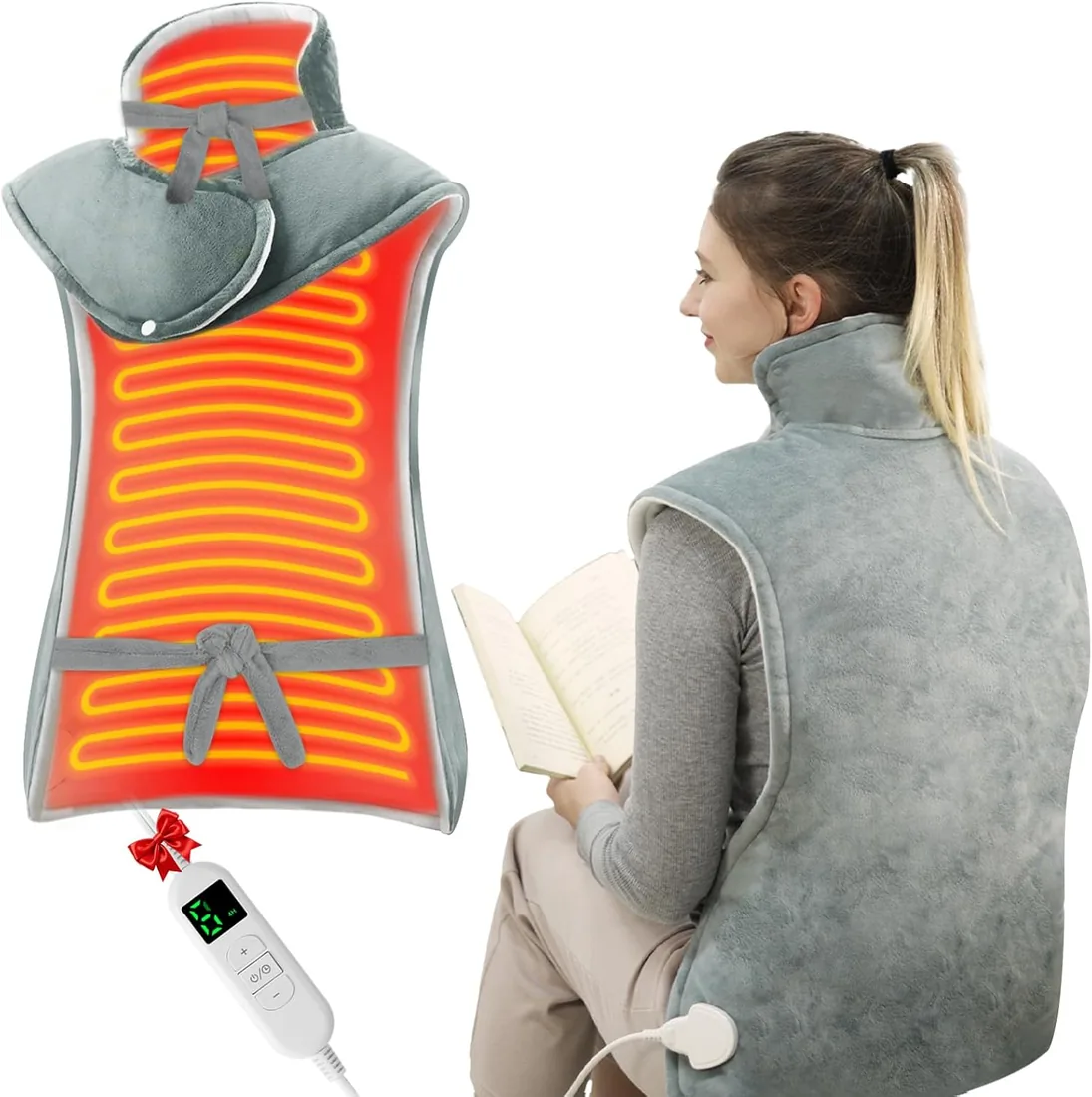 ITSHINY Almohadilla Térmica para Cuello y Espalda, Almohadilla Térmica Eléctrica con 6 Niveles de Calor, Temporizadores de Apagado Automático, Calentamiento Rápido, Lavable a Máquina, 60x108 cm foto 2