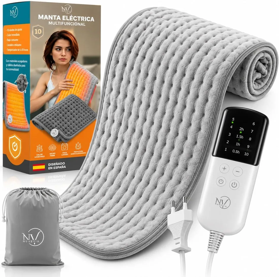 SUPER Manta Electrica PREMIUM Con 10 Modos de Temperatura + Bolsa De Transporte REGALO | Almohadilla Electrica Lumbar | Esterilla para Espalda y Cuello | Manta Termica Para Dolor y Colico