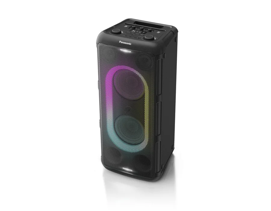 Panasonic SC-BMAX5E-K Altavoz Portátil para Fiestas con Bluetooth, Luces Integradas, 75 W, USB, Entrada Óptica para TV, Entradas de Guitarra y Micrófono para Karaoke, Negro