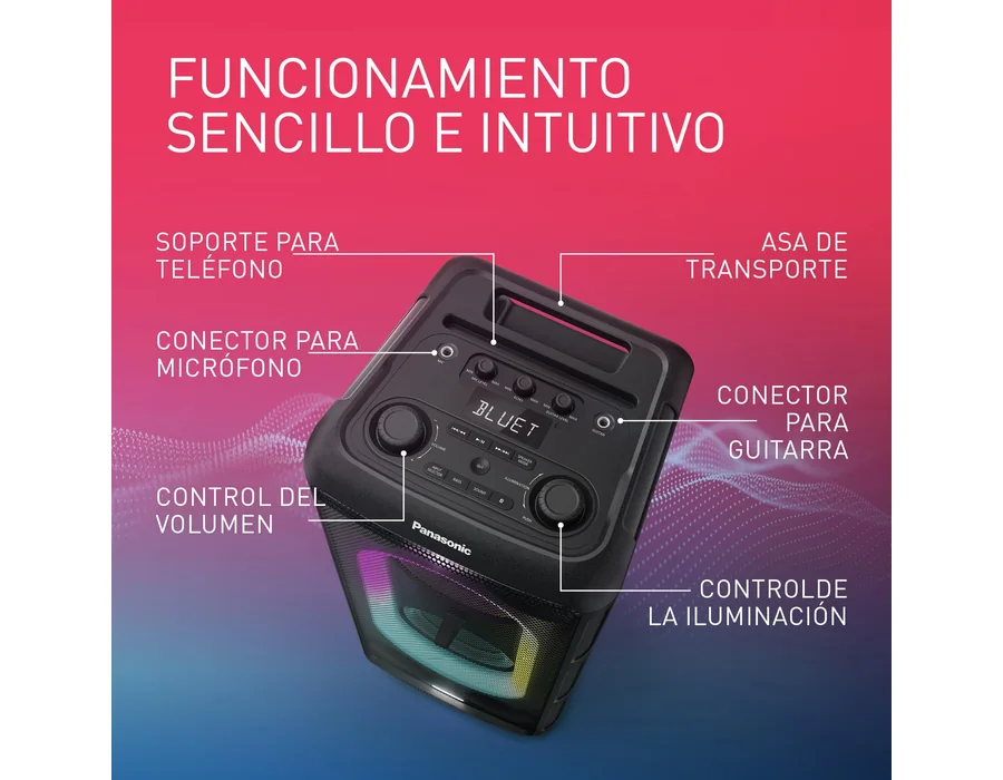 Panasonic SC-BMAX5E-K Altavoz Portátil para Fiestas con Bluetooth, Luces Integradas, 75 W, USB, Entrada Óptica para TV, Entradas de Guitarra y Micrófono para Karaoke, Negro foto 3