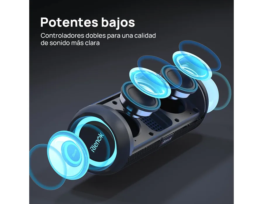 RIENOK Altavoz Bluetooth 30W Portátil Potente Impermeable IPX7 Negro foto 2