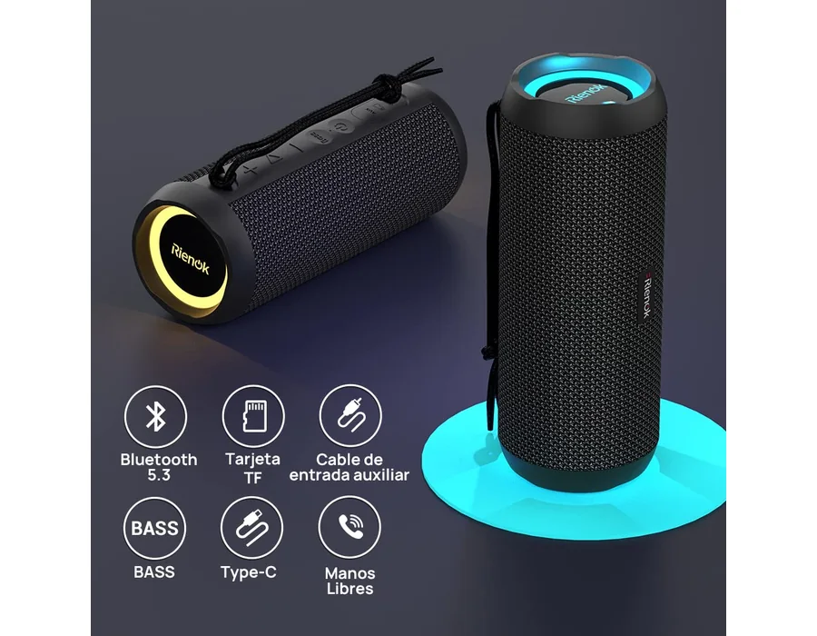 RIENOK Altavoz Bluetooth 30W Portátil Potente Impermeable IPX7 Negro foto 3