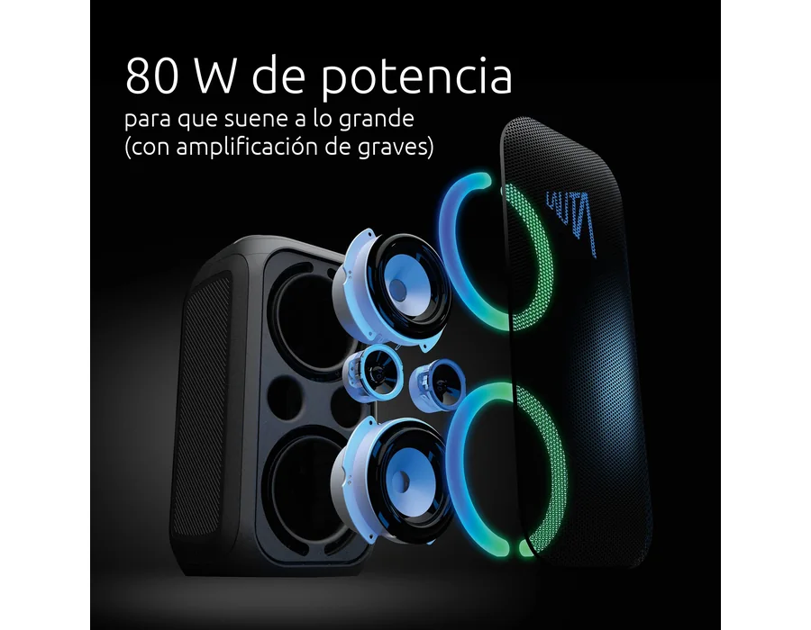 TechniSat LAUTA WUMMSBOX: Altavoz Bluetooth portátil de Alta Gama (160 W Pico, Sonido de Fiesta 103 dB, Refuerzo de Graves, TWS, 12 h batería, LED, IPX4, 80 W RMS) foto 2