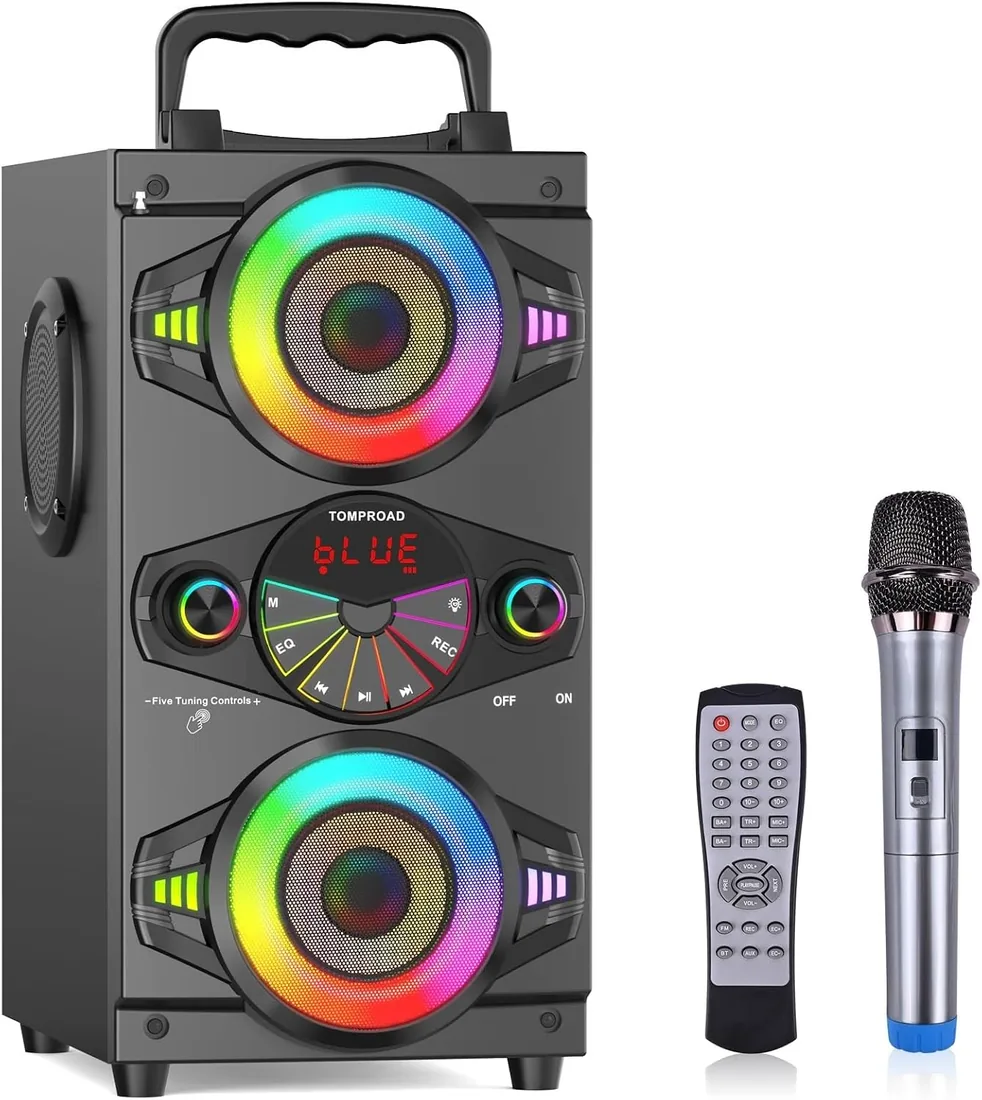 Altavoces Bluetooth, Altavoz Bluetooth inalámbrico portátil de 60 W para fiestas en casa al aire libre con subwoofer, radio FM, luces LED coloridas, micrófono, control remoto y gran potente sonido est foto 3