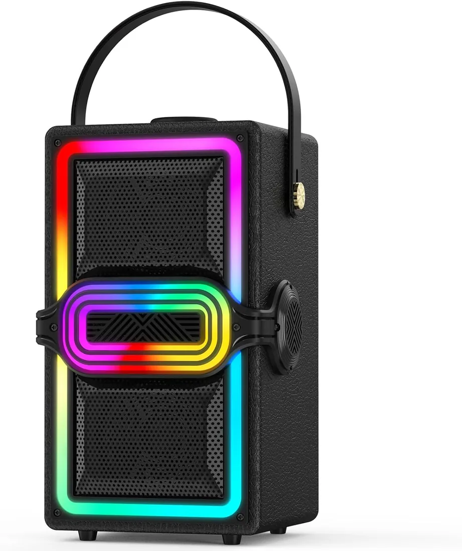 Altavoz Bluetooth, 120 W de Pico inalámbrico TWS, Altavoces portátiles para Fiestas al Aire Libre con subwoofer, Graves Profundos, Luces LED Coloridas, para el hogar, Camping (Negro)