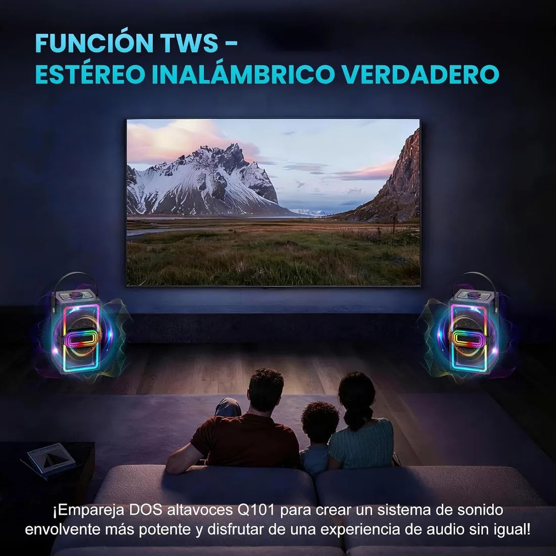 Altavoz Bluetooth, 120 W de Pico inalámbrico TWS, Altavoces portátiles para Fiestas al Aire Libre con subwoofer, Graves Profundos, Luces LED Coloridas, para el hogar, Camping (Negro) foto 3
