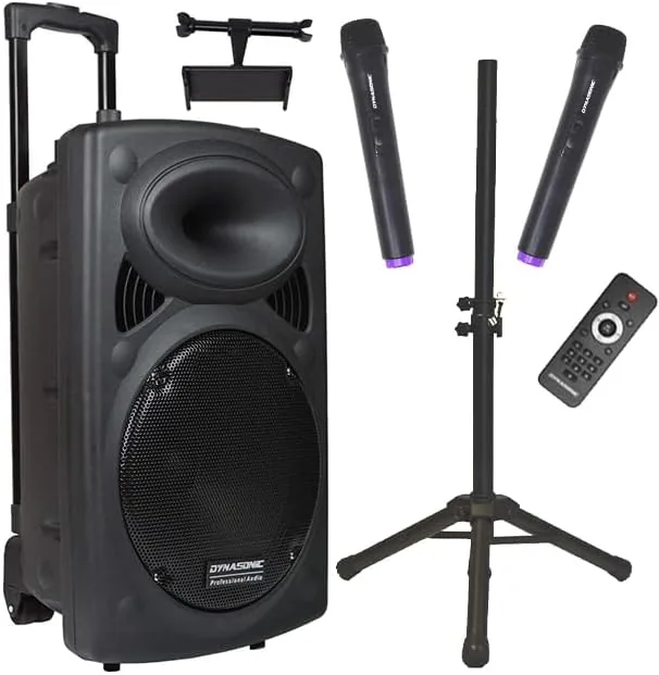 DYNASONIC Dynapro Altavoz Autoamplificado Potente 15"/1000W, Altavoz Bluetooth Portátil 2 Micrófonos, Sistema PA, TWS, USB/SD y Batería Larga Duración. Ideal para Exterior foto 2