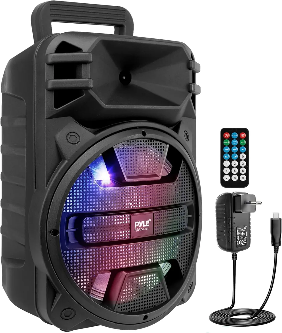 Pyle Altavoz Bluetooth Portátil de 30 cm - 800 Vatios - Altavoz de Karaoke con Luces LED DJ Más Recientes, Entradas USB/FM/BT/Aux/Control Remoto/Entrada para Micrófono y Batería Recargable Incorporada