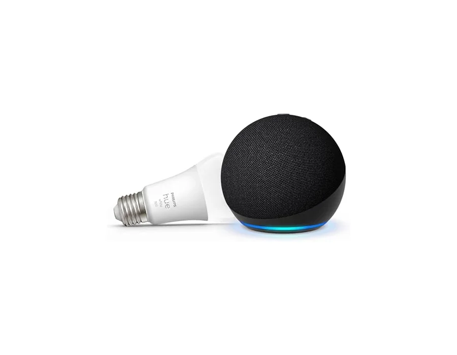 Echo Dot (Última generación) con Alexa+, Antracita + Philips Hue White Bombilla LED Inteligente (E27), Pack Iluminación Inteligente con Control por Voz foto 2