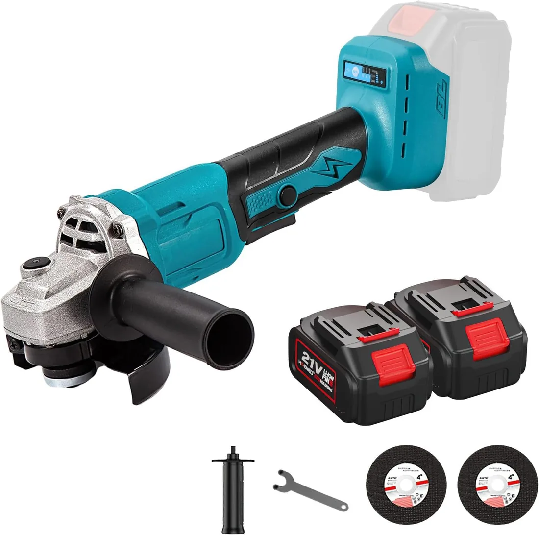 Amoladora Angular 1000W, 125 mm, 13.000 rpm, Amoladora con 2x 4000 mAh Batería y Cargador, Empuñadura Auxiliar, 2 Discos Incluidos, la Guarda, para Pulir, Lijar y Cortar foto 3