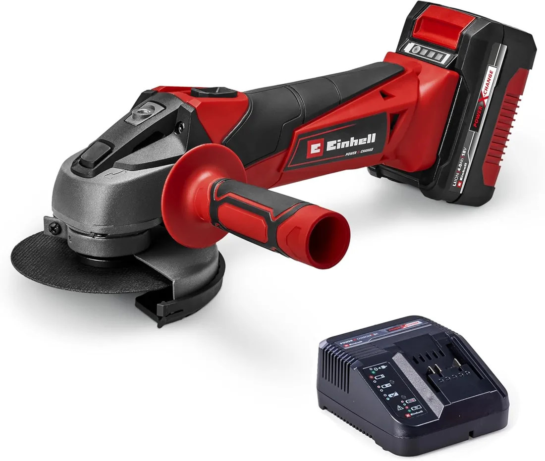 Einhell Amoladora angular con batería TC-AG 18/115 Li (1x4,0 Ah) | 18 V | Ø 115 mm | corte 28 mm | Arranque suave | Empuñadura adicional | Sin disco de corte | Batería de 4,0 Ah + cargador foto 2