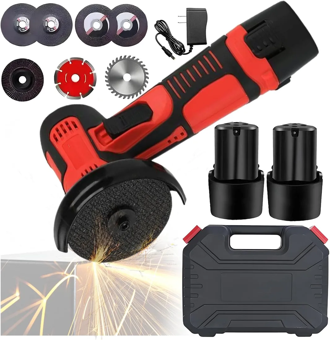 Mini Amoladora Angular, Multifunción Amoladora Pequeña a Doble Batería | Motor de Alta Potencia, 7 Accesorios, Corte Lijado Pulido, Caja, para Baldosas Madera Acero Piedra foto 2