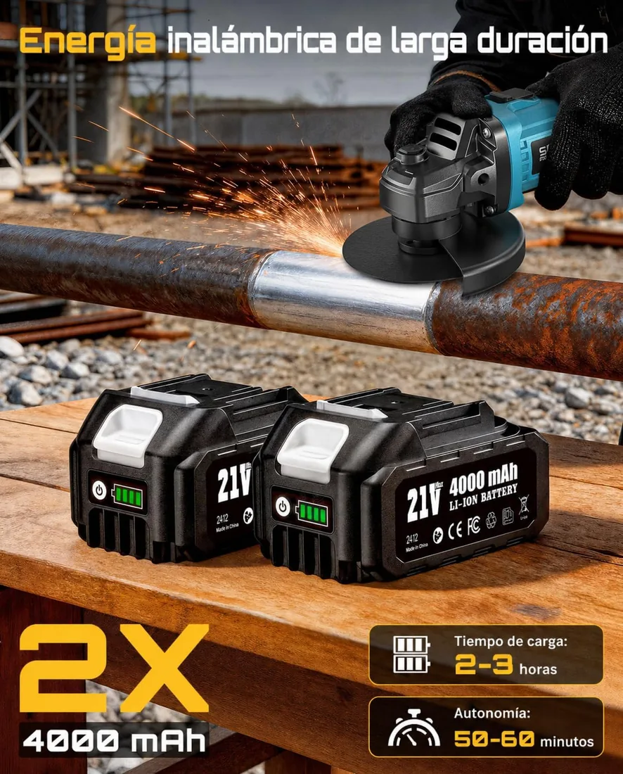 SEESII Amoladora Angular a Batería 2x 4000 mAh, 10.000 RPM Amoladora Angular Eléctrica sin Escobillas con 6 x muelas, para Crtar y Amolar con Precisión,125 mm/22 mm, azul (125mm) foto 2